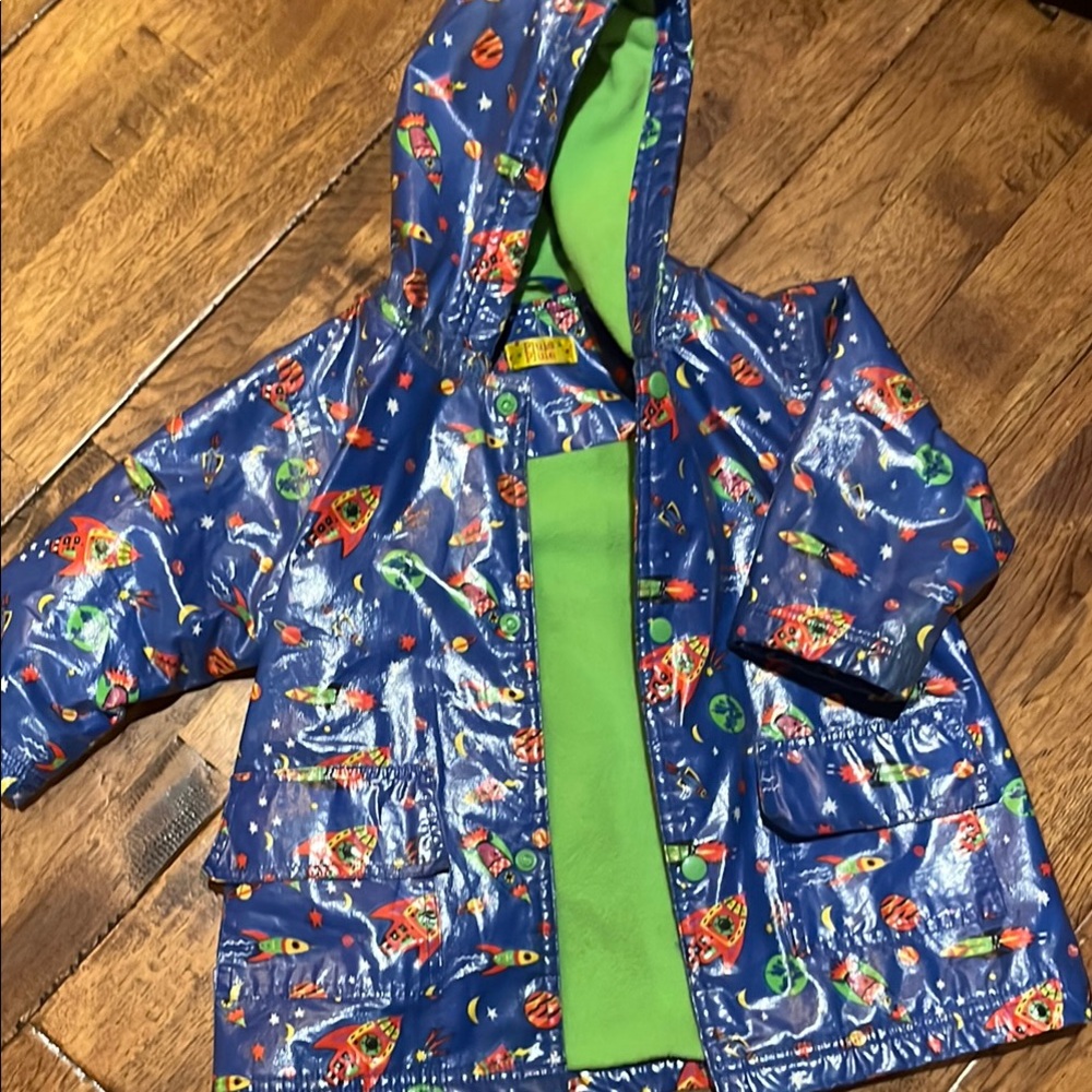 Kids Space-Themed Raincoat - Blue